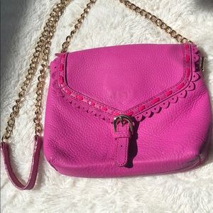 “Barbie” style Ann Taylor Leather Magenta Crossbody Bag w/ gold